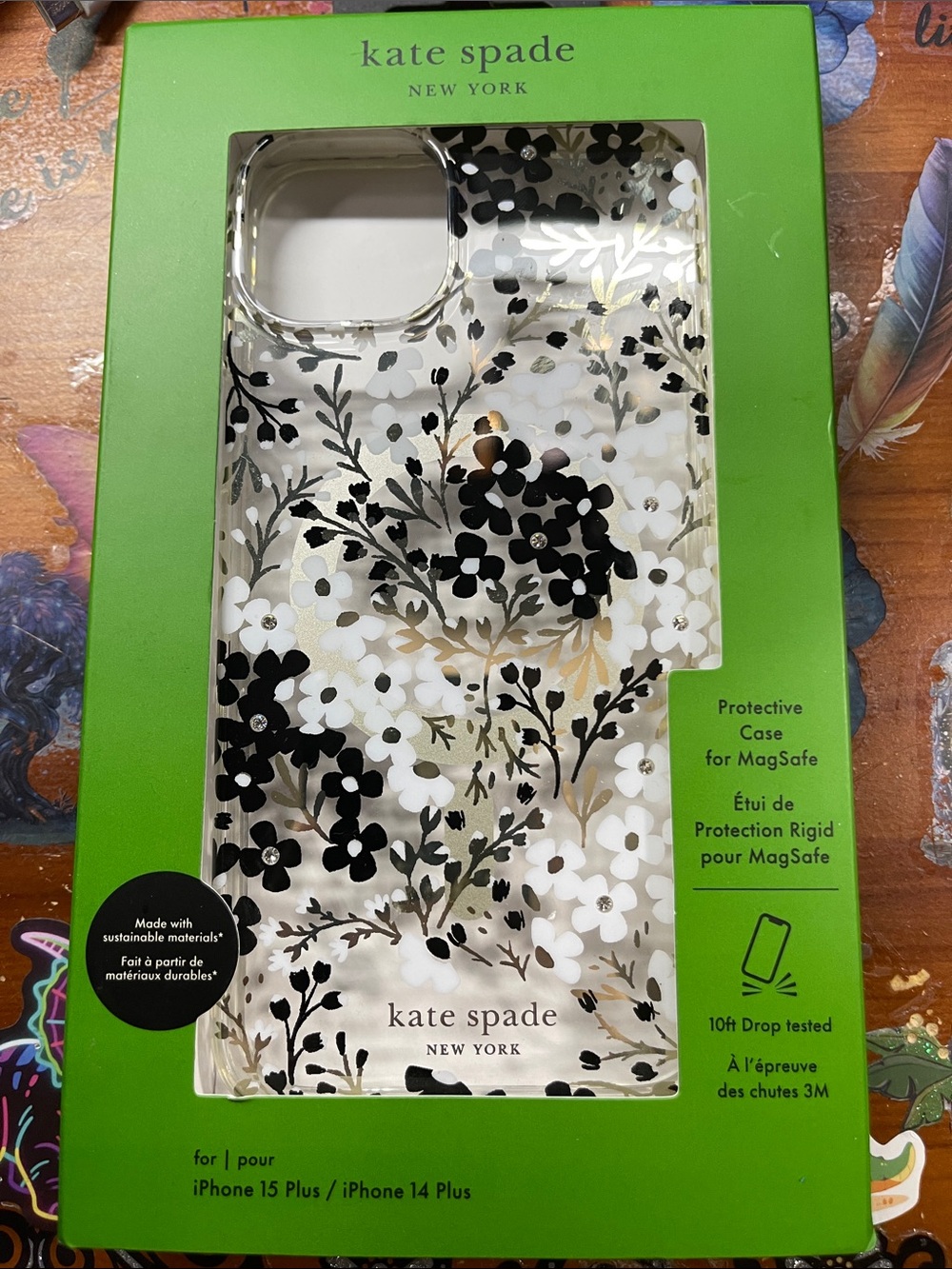kate spade Clear Floral iPhone 15 plus/14 plus Case in Black, White